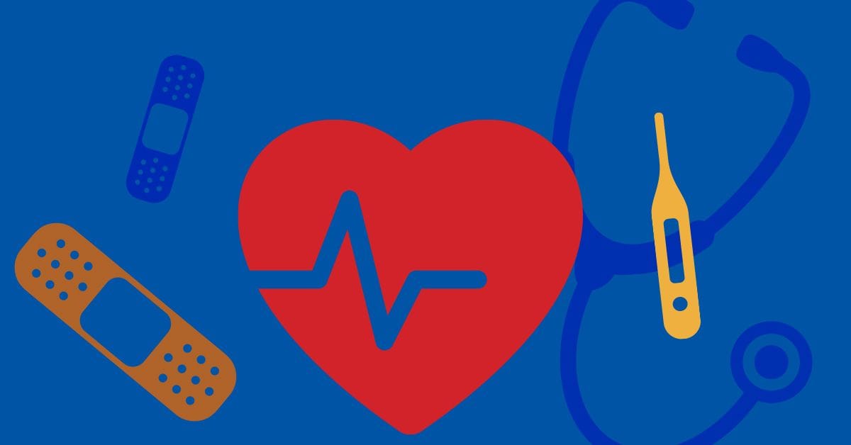 A heart with a stethoscope and other medical equipment.