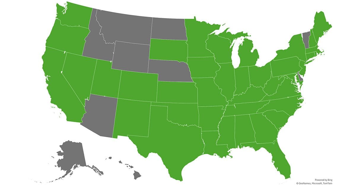 A map of ACS Publications read and publish coverage in the United States.