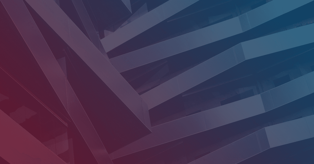 Abstract geometric design featuring layered metallic structures, blending blue and red hues.