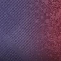 Abstract background with a gradient from blue to red, featuring diagonal lines on the left side and a network of dots and connections on the right.