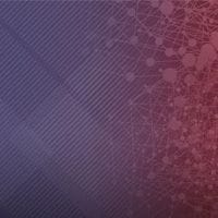 Abstract background with a gradient from blue to red, featuring diagonal lines on the left side and a network of dots and connections on the right.