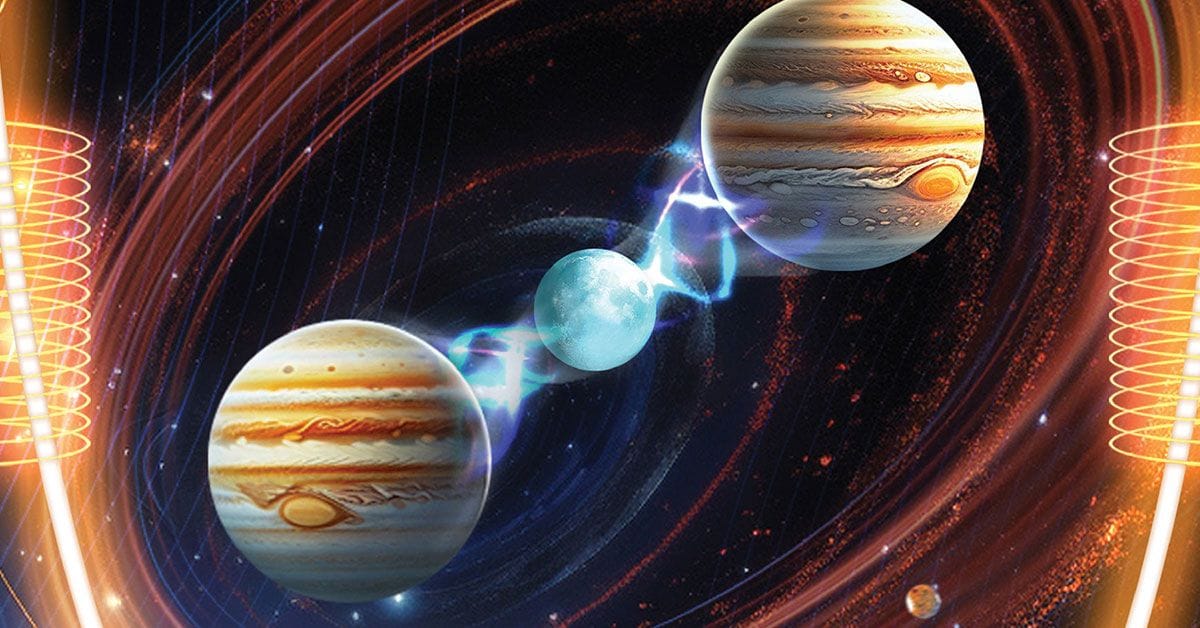 Jupiter, uranus and jupiter in space.