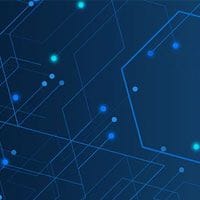 A blue background with a network of dots and lines.