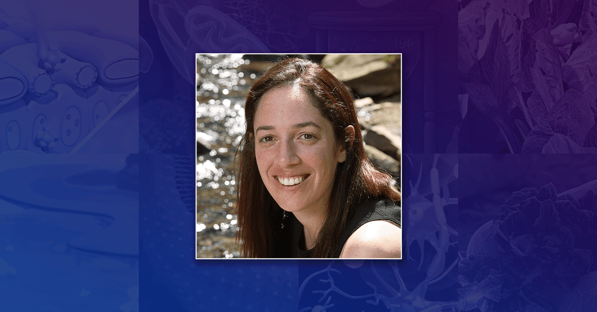 A headshot of ES&T Editor-in-Chief Julie B. Zimmerman, framed within a blue abstract design.