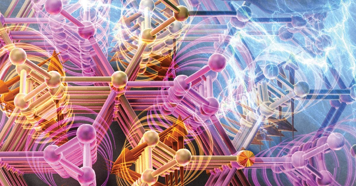 Abstract visualization of interconnected atoms in vibrant colors, illustrating complex molecular structures.