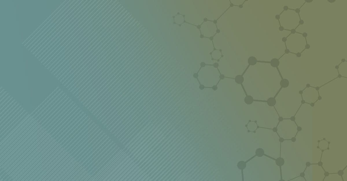 A blue and green background with a molecule on it.
