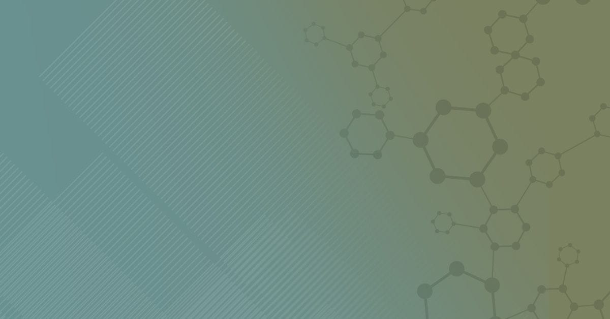 A blue and green background with a molecule on it.