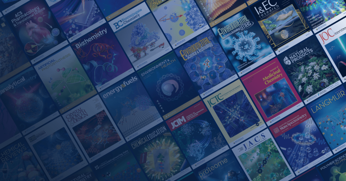 A collage of ACS Publications journal covers with a blue gradient effect