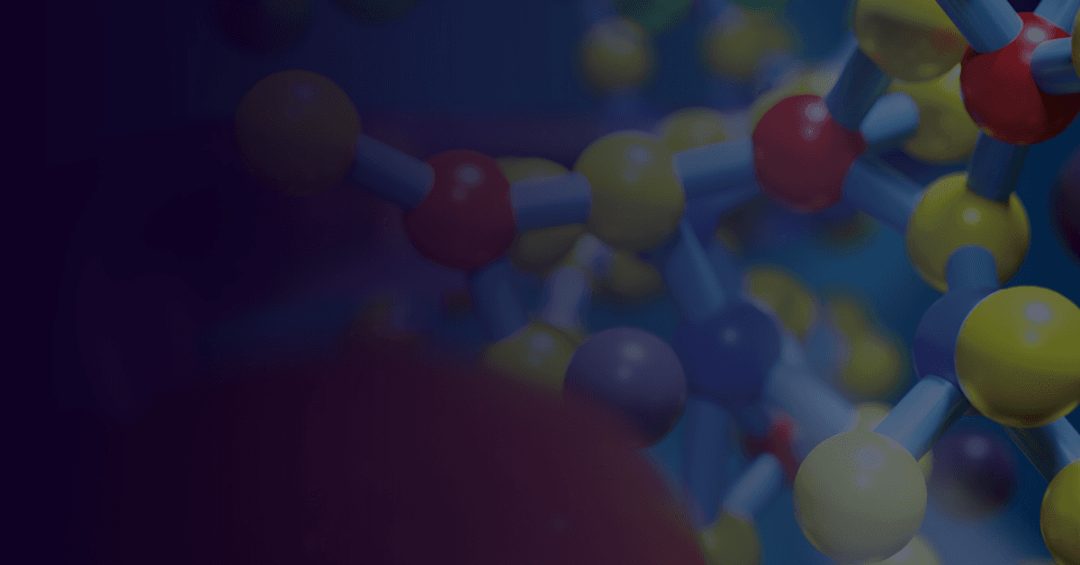 A close-up view of a molecule model with colorful spheres and connecting rods.