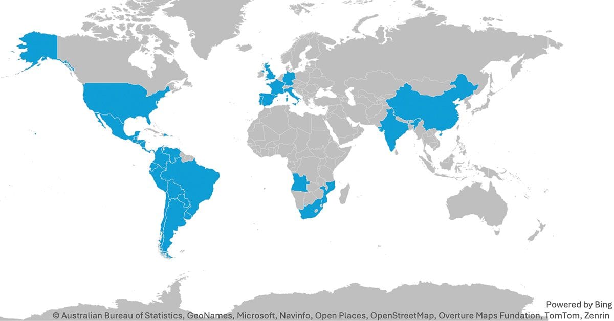 Countries with participation in The Scientific Article Lab program by ACS Publications in 2025