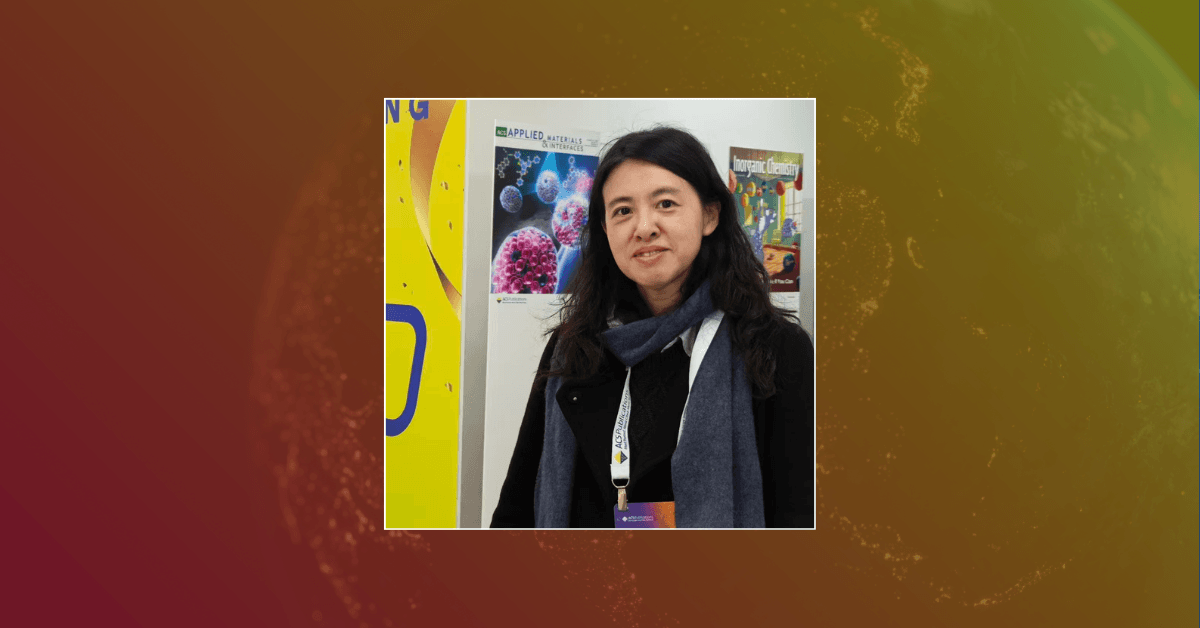 A photo of Zhang Wei set against a red, orange, and yellow abstract background