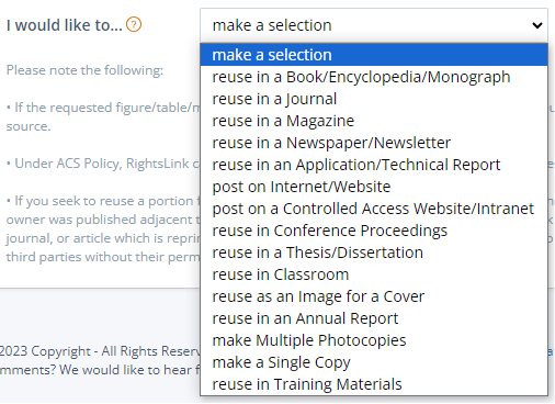 Example of reuse permissions on ACS Publishing site