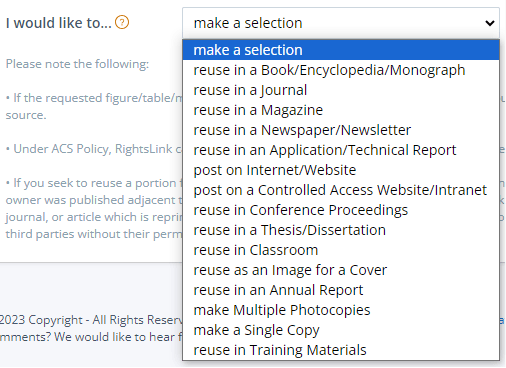 Example of reuse permissions on ACS Publishing site