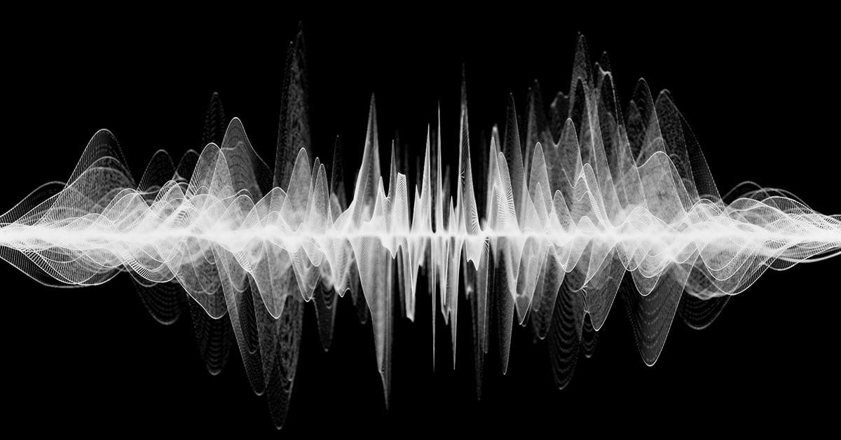Black and white abstract audio wavelengths, depicting sound activity.
