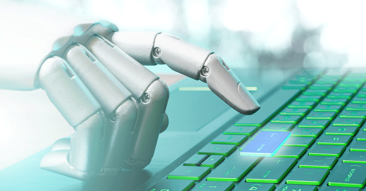Bot hand at a keyboard getting ready to submit an answer