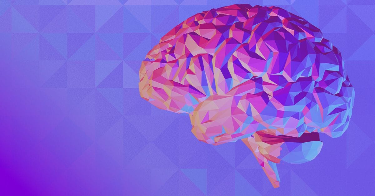 An image of a brain on a purple background.